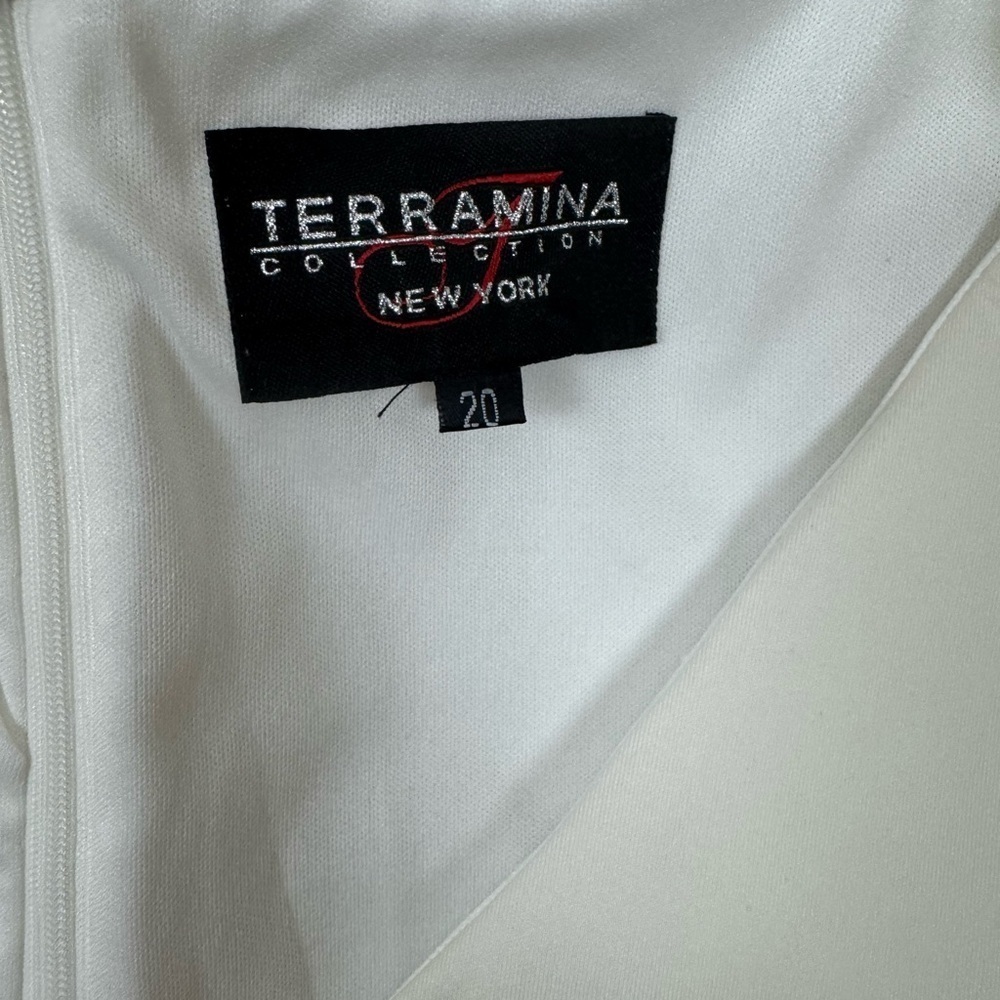 Terramina Cream Asymmetrical Sheath Dress V-Neck Flutter - Picture 11 of 16
